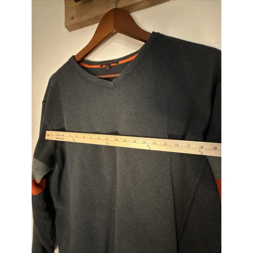 Banana Republic Sweater V-Neck Gray With Orange Accents All Cotton Men's Size XL